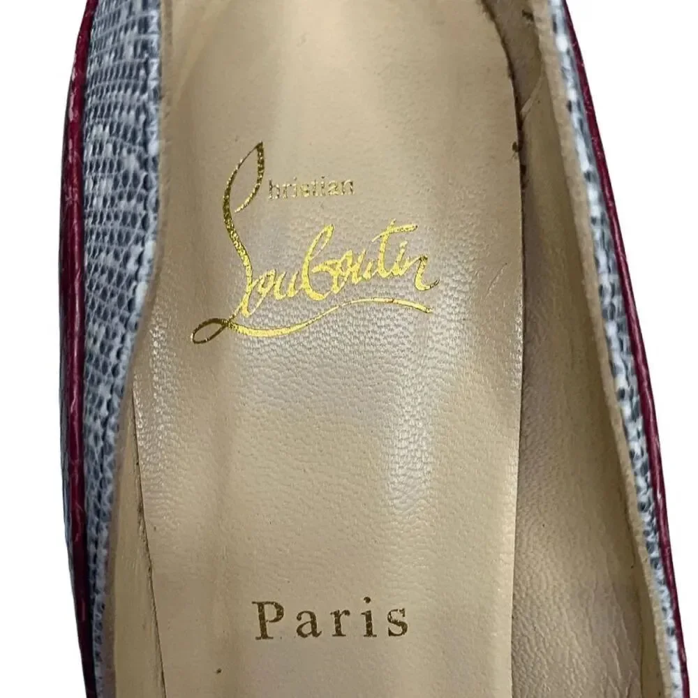 Christian Louboutin Snakeskin Embossed Cutout Pump EU 37 US 7 Red High Heels